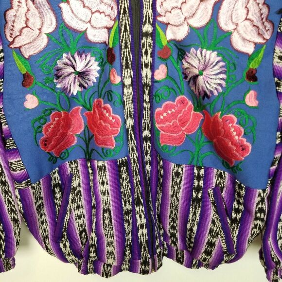 Vtg Jacket Embroidered Floral Southwestern Art to Wear Sz L Full Zip Boho Bomber - Picture 4 of 7